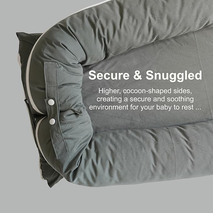 Deluxe Infant Lounger, Baby Nest Cover for Baby Girls & Boys, Newborn Essentials for Baby 0-12 Months, 100% Cotton(Gray)-CubbioJoy