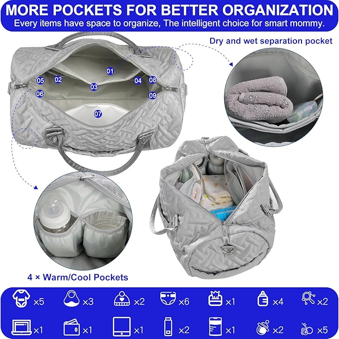 Diaper Bag Tote: Mommy Bag, Baby Bag for Boy and Girl, Mom Hospital Bag, Twins or 2 Kids Diapers Bag-CubbioJoy