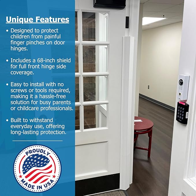 Cardinal Gates PinchNot 180 Degree Door Pinch Guard for Kids Safety-Door Hinge Protector for Babies-CSP24-Door Finger Pinch Shield Single for Front of Door-Child Proof Jamb-Made in USA-CubbioJoy