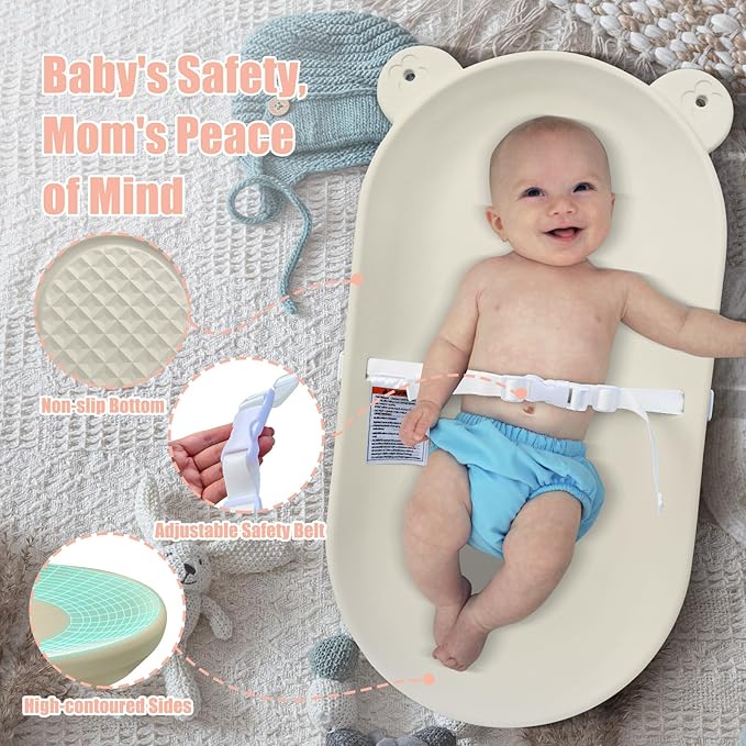 Baby Changing Pad, EVA Waterproof Non-Slip Changing Table Pad with Adjustable Strap for Dresser Changing Table Nursery, Portable Diaper Changing Pad, Oat-CubbioJoy