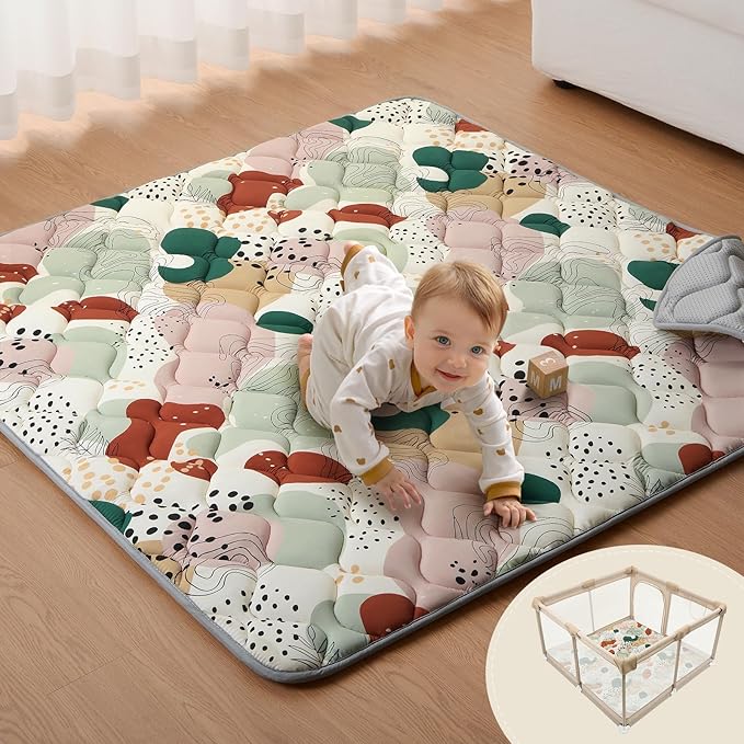 Blissful Diary Baby Play Mats for Floor, 47x47 Inch Playpen Mat, Thicker Padding Foam Playmats for Babies and Toddlers Infants, Modern Abstract-CubbioJoy