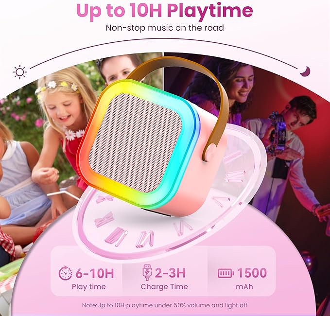 Karaoke Machine for Kids Adults, Portable Bluetooth Mini Karaoke Microphone Singing Speaker with 2 Mic and Light,Toys for All Smartphones,Birthday, Family,Home Party (Pink)-CubbioJoy