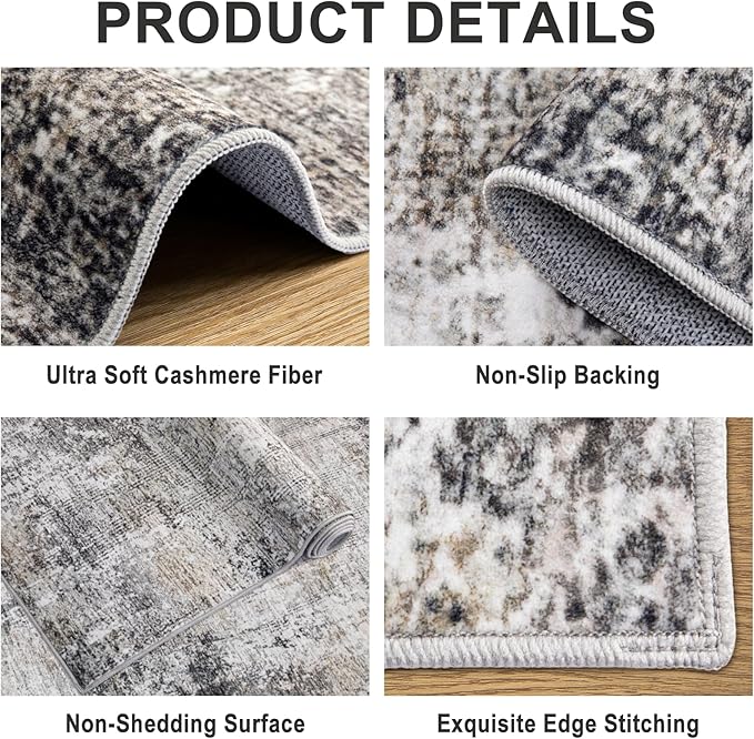 Area Rugs Living Room Rug - 4x6 Washable Modern Abstract Soft Neutral Non-Slip Carpet Large Indoor Floor Thin Carpets for Bedroom Dining Room Farmhouse Nursery Home Office Brown Black Grey-CubbioJoy