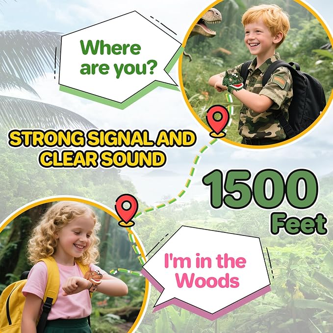 Dinosaur Walkie Talkies for Kids Rechargeable, Wrist Walkie Talkie with Flashlight, Outdoor Toys Camping Gear, T-Rex Dino Toy Birthday Gifts for Boys Girls Age 3-12 Years Old-CubbioJoy