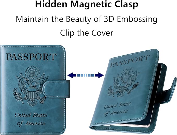 Airtag Passport Holder Cover Wallet Travel Essentials Leather Rfid Blocking Case Vacation Luggage Must Haves Travel Accessories for Men Women (117#Blue)-CubbioJoy