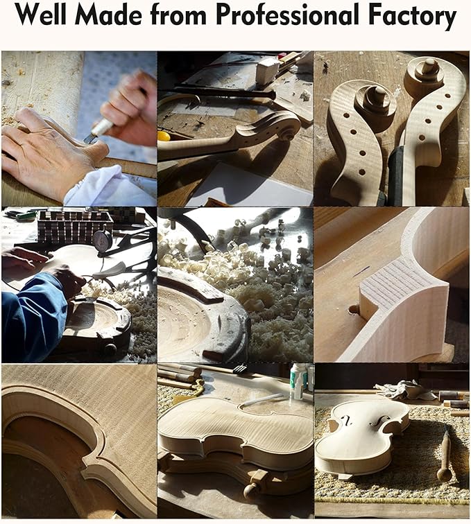 ADM 4/4 Full Size Wood Violin Set for Kids Teens Students Adults Beginner Acoustic Violin Glossy Fiddle Starter Kit with Hard Case, Rosin, Shoulder Rest, Bow, Clip-on Tuner and Fingerboard Sticker-CubbioJoy