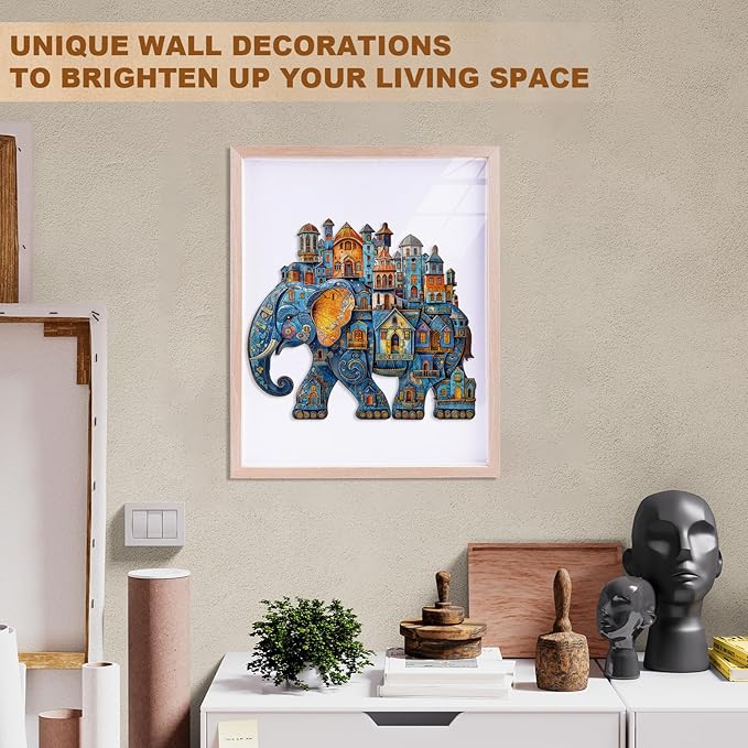 Jigfoxy Wooden Puzzles for Adults, Elephant House Wood Puzzles Adult, Unique Animal Shape Wooden Jigsaw Puzzles for Adults, Birthday Gifts for Puzzle Lovers, Family, Friend (S-8.5 * 7.4in-100pcs)-CubbioJoy