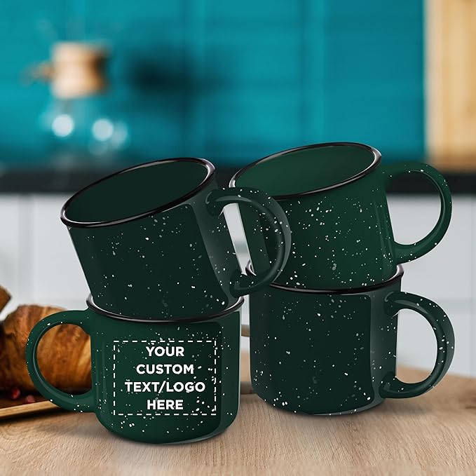 DISCOUNT PROMOS Custom Ceramic Campfire Coffee Mugs 13 oz. Set of 100, Personalized Bulk Pack - Perfect for Tea, Espresso, Cappuccino, Hot Cocoa - Green-CubbioJoy