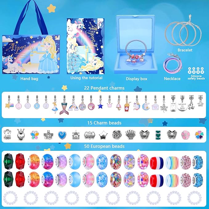 AIPRIDY Charm Bracelet Making Kit,Unicorn Mermaid Crafts Gifts Set Can Inspires Imagination and Creativity,Jewelry Making Kit Perfect Gifts for Girls 5-12 Years Old (104 Pieces)-CubbioJoy
