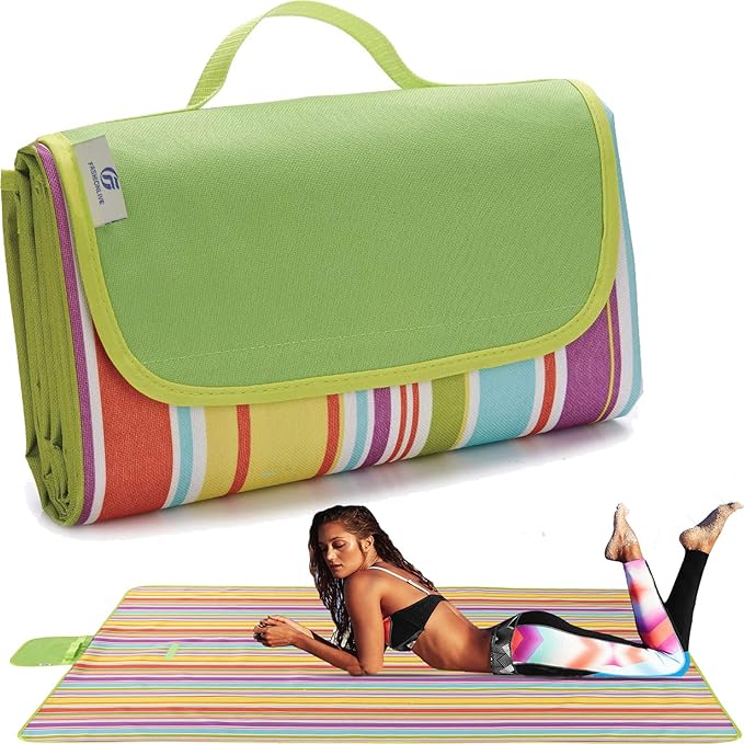 Beach Blanket Extra Large Picnic Blanket Outdoor Blanket Waterproof Sand Free Oversized Camping Mat Foldable Portable Handy Tote for Travel Sports Home Yoga Park Grass Lawn, 79"x57"-CubbioJoy