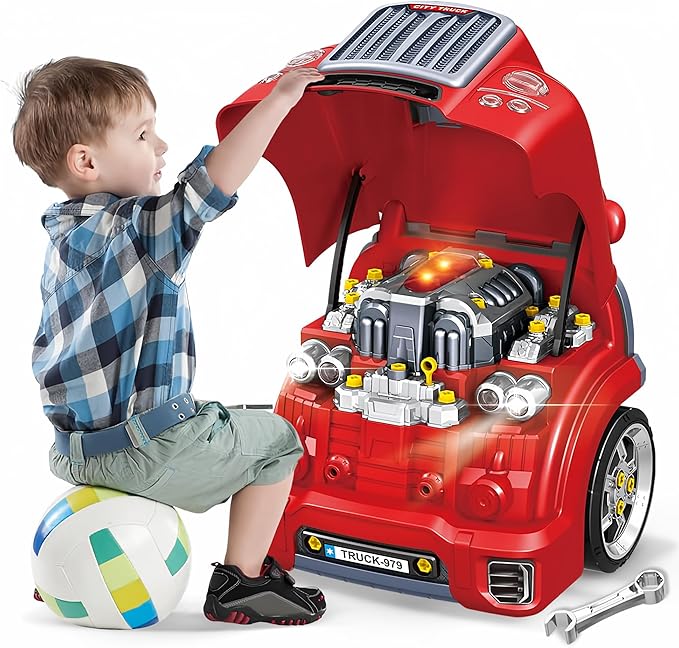 Interactive Truck Engine Toy with Removable Parts - Lights, Sounds, and Fun for Young Mechanics -Unleash their Creativity and Motor Skills with this Truck Engine Toy- Ideal Gift for 3-5-Year-Old Boys-CubbioJoy