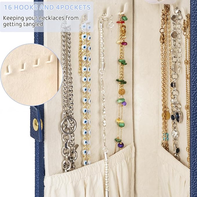 AKOZLIN Jewelry Box Organizer Functional Leather Jewelry Storage Case for Women Girls Ring Necklace Earring Bracelet Holder Organizer with Mirror Blue-CubbioJoy