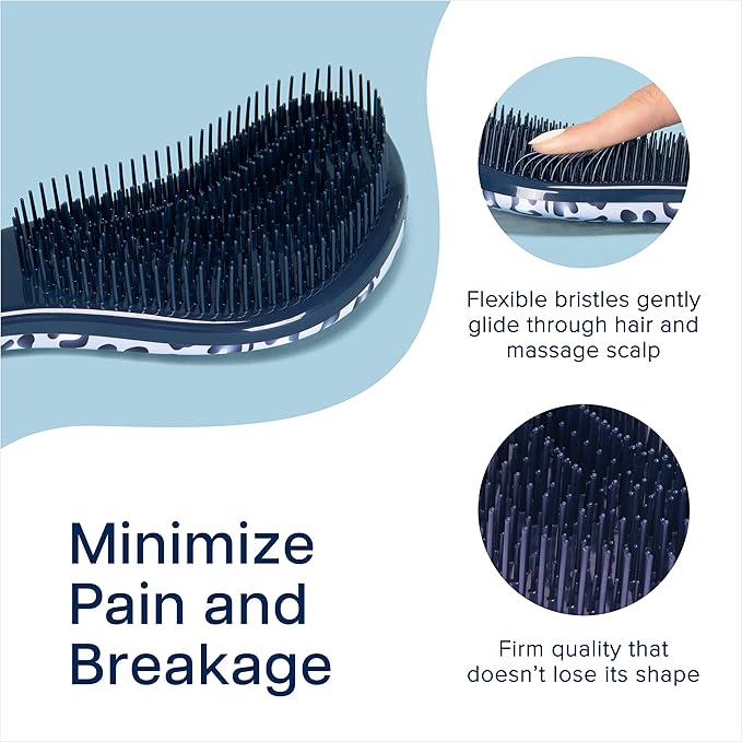 Crave Naturals Glide Thru Detangling Hair Brush for Adults and Kids - Detangler Hairbrush for Curly or Straight, Wet or Dry Hair - Gentle on Tangles Comb - Navy Blue and Blue Cheetah (Pack of 2)-CubbioJoy