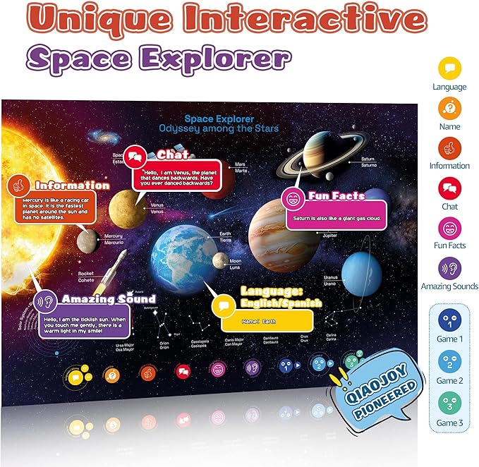Bilingual Interactive for Kids Talking USA Map Solar System Poster for Kids Learning and Educational Toys,Talking Educational Toy for Ages 3 to 12 Years Old Girls/Boys,Learning Chart for Preschool-CubbioJoy