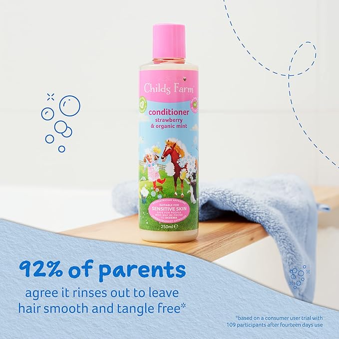 Childs Farm, Kids Hair Conditioner for Dry, Sensitive Skin & Scalp, Strawberry & Organic Mint, Conditions & Nourishes, Vegan, Cruelty-Free, 16.9 fl oz-CubbioJoy