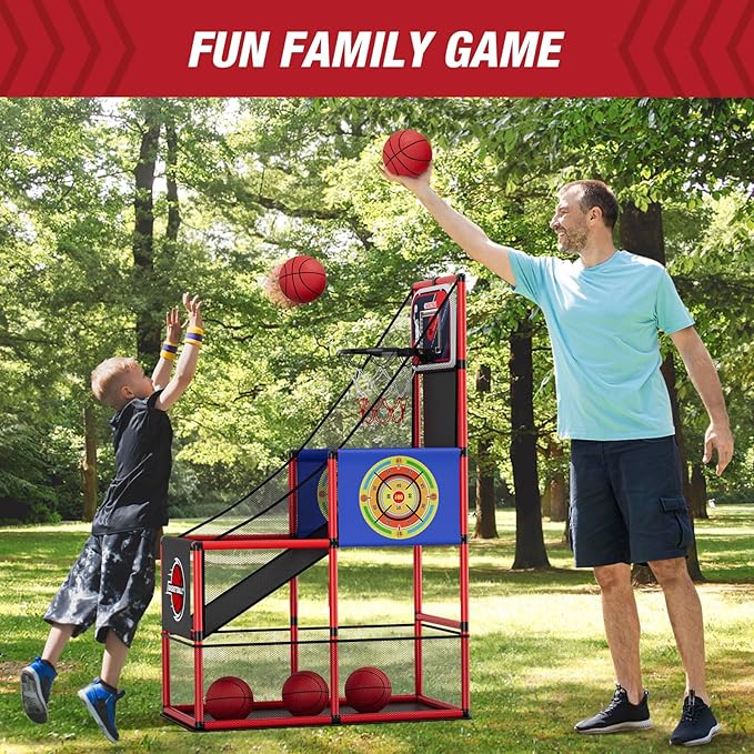 Basketball Arcade Game Indoor Outdoor, Kids Basketball Hoop with 4 Balls & Pump, Single Shot Basketball Game at Home, Carnival Games Sport Toys Gifts for Boys Girls Teens-CubbioJoy