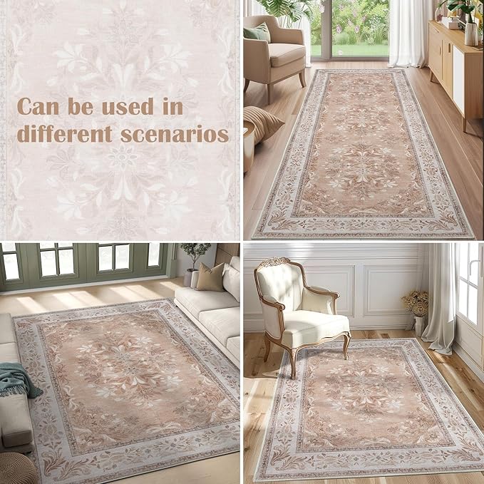 jinchan Floral 2x3 Rugs for Entryway - Vintage Washable Area Rug Ultra-Thin Low Pile Soft Small Non Slip Distressed Indoor Door mat Accent for Entrance Kitchen Bedroom (2x3ft,Coral Pink)-CubbioJoy