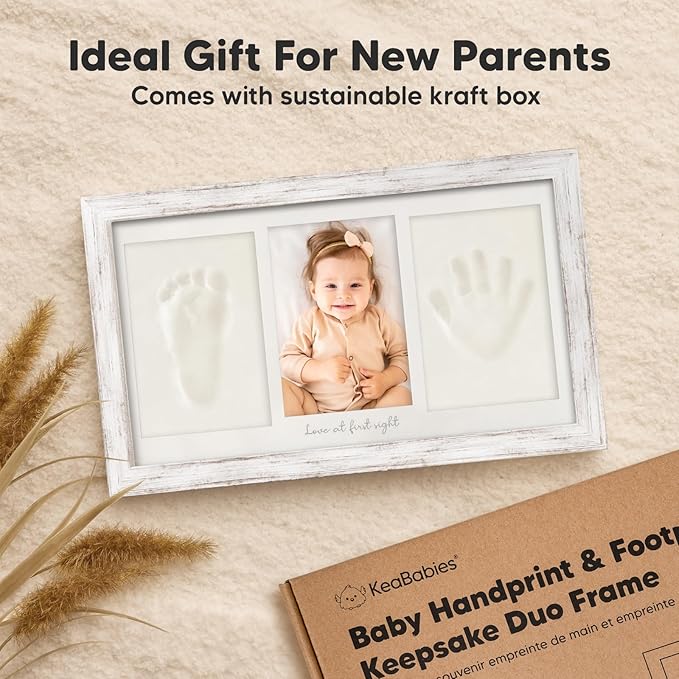 Baby Hand and Footprint Kit - Clay Handprint Keepsake Frame, Newborn Nursery Picture Frame, Personalized New Mom Gifts for Baby Shower & Registry (Vintage White)-CubbioJoy