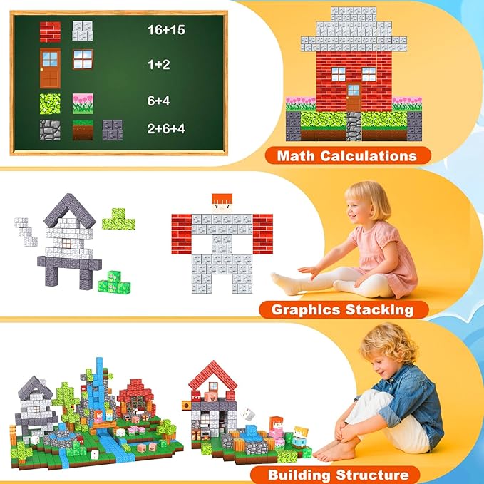 150PCS Magnetic Building Blocks, 1 Inch Magnetic Cubes for Kids Ages 3-8, STEM Montessori Toys, Creative Construction & Stacking Toys, Educational Magnetic Blocks for Boys & Girls-CubbioJoy