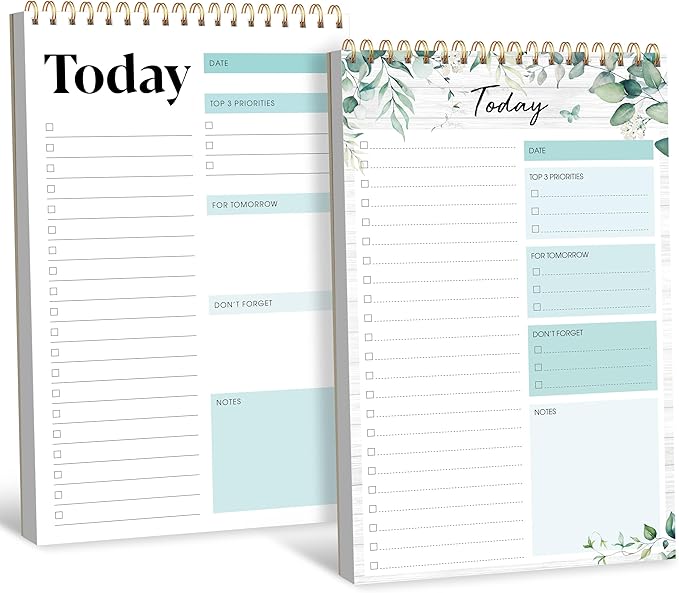 2 To Do List Notepads, Daily Planner Notebook with Tear-off Design, Undated Writing Organizer for Daily Tasks and Goal, Coiled Task Track Checklist Productivity Pad for Office, Classroom, Home, School-CubbioJoy