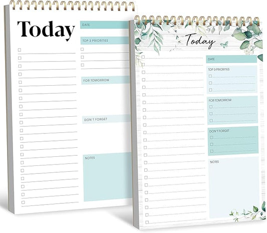 2 To Do List Notepads, Daily Planner Notebook with Tear-off Design, Undated Writing Organizer for Daily Tasks and Goal, Coiled Task Track Checklist Productivity Pad for Office, Classroom, Home, School-CubbioJoy