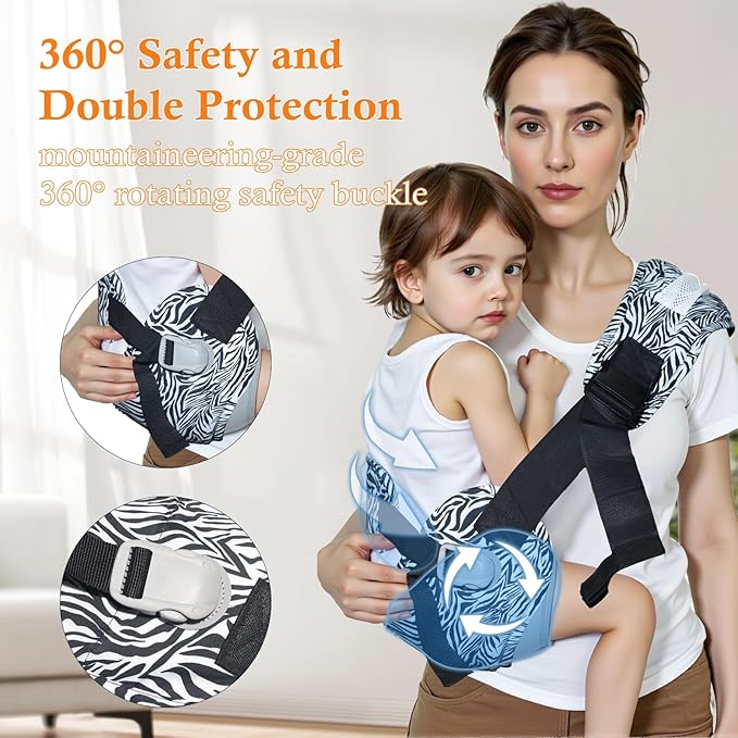 Baby Carrier Newborn to Toddler-Adjustable Baby Sling Carrier,Toddler Carrier for 25-60lbs,Comfortable Baby Sling for Hands-Free Carrying (Black & White Zebra Print)-CubbioJoy