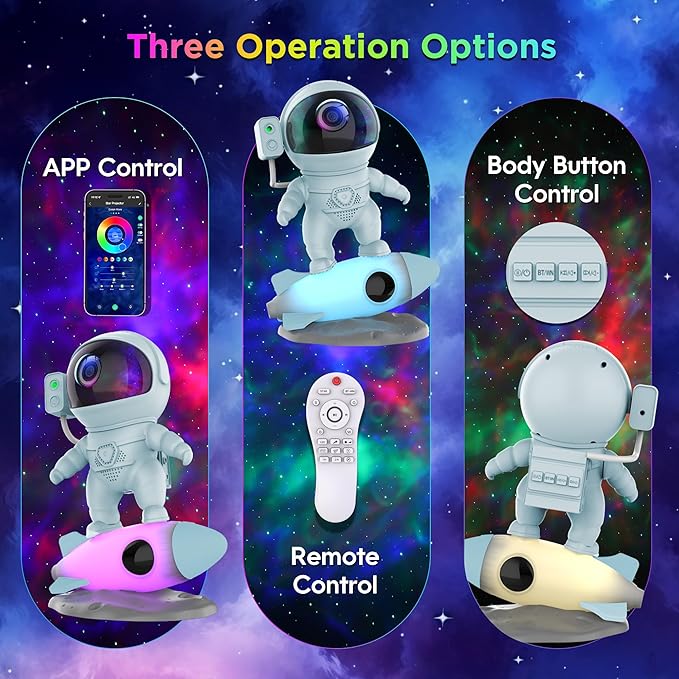Astronaut Galaxy Projector for Bedroom, Star Projector Galaxy Light with App & Remote Control, White Noises, Bluetooth Speaker, Rocket Night Light for Kids, Ceiling, Gifts, Room Decor-CubbioJoy