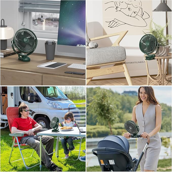 12000mAh Clip on Fan 30H Longest Runtime, 8in Portable Fan Rechargeable, Ultra Quiet with Heavy-Duty Clamp, USB Desk Fans for Golf Cart,Office Desk, Treadmill, Camping, Bedroom-CubbioJoy