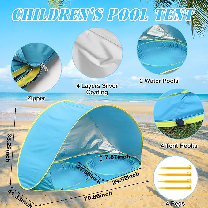 Baby Beach Tent-2 Pools Pop Up UPF 50+ Sunshade with Carry Bag, Portable for Travel,Beach,Camping,Indoor-CubbioJoy