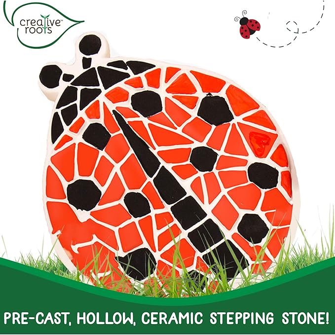 Creative Roots Mosaic Ladybug Stone, Includes 7-Inch Ceramic Stepping Stone & 6 Vibrant Paints, DIY Garden Stepping Stone Kit for Kids Ages 6+-CubbioJoy