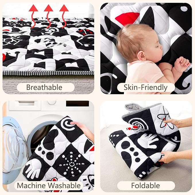 Baby Play Mats for Floor, 71”x59” Upgraded Thickness & Larger Super Soft Playmat for Babies and Toddlers, Foldable Washable, Upgrade Anti-Slip Crawling Mat for Playpen(High Contrast)-CubbioJoy