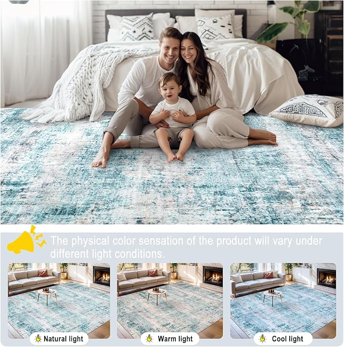 8x10 Area Rugs for Living Room - Washable Rug Modern Abstract Soft Large Neutral Non-Slip Carpet Indoor Floor Thin Carpets for Bedroom Dining Room Farmhouse Nursery Home Office Green-CubbioJoy