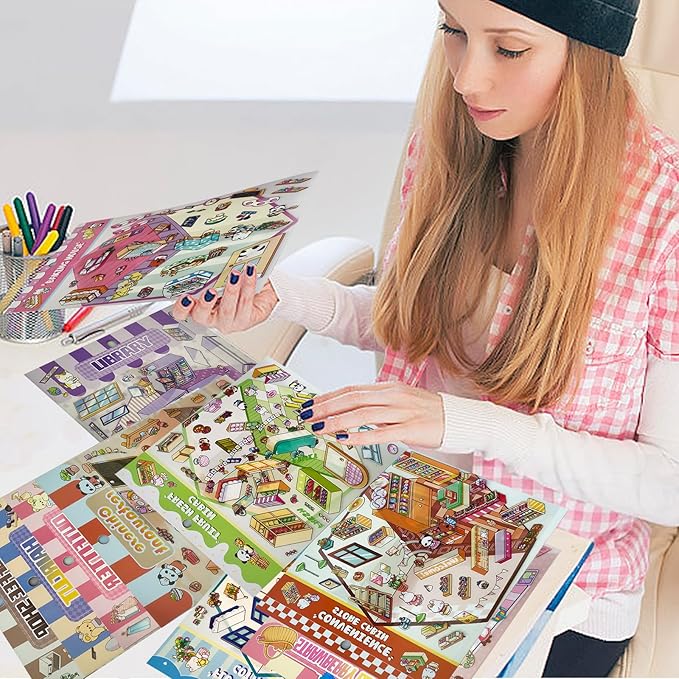 DIY 3D Sticker Scene，10 Sets Pack（600+） Large-Sized, Reusable Sticker Book, Cute Sets for Free Combination, Waterproof for Anywhere, Crafts Party Favors Birthday Gift-CubbioJoy