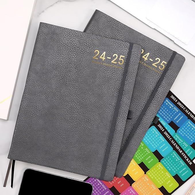2024-2025 Planner - 2025 Planner Weekly and Monthly, Jul. 2024 - Jun. 2025, 8.5" x 11", Leather Cover Planner with Thick Paper, Back Pocket with Notes Pages - Grey-CubbioJoy
