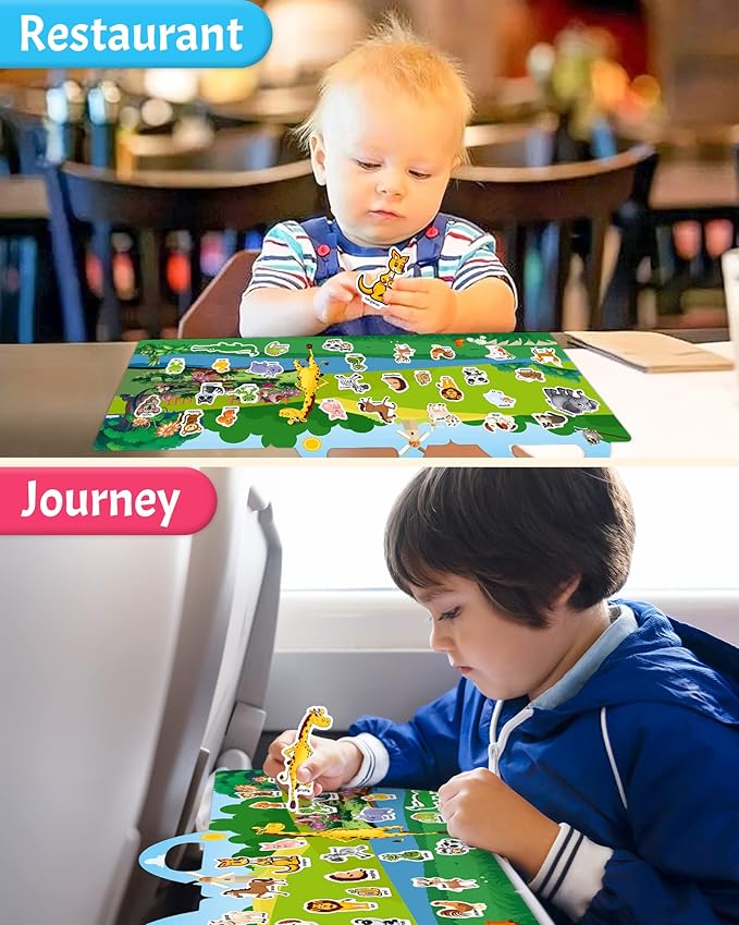 Benresive Reusable Sticker Book for Toddlers 2-4 Years, Fun Travel Stickers for Kids, Waterproof Sticker Books for Toddlers 1-3, Crafts Activities for Todddlers 1-3 2-4 3-5 - Animals Zoo-CubbioJoy
