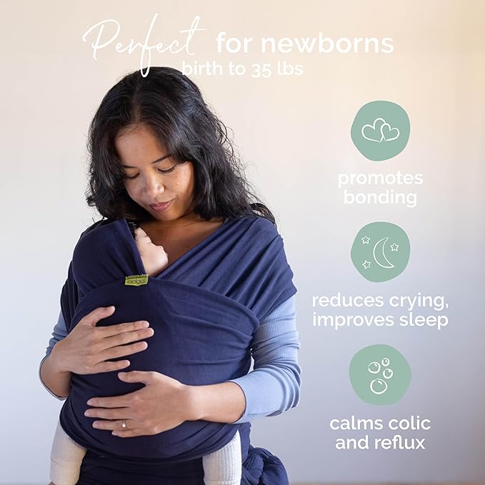 Boba Baby Wrap Carrier – Original Baby Sling Carrier for Newborns (7–35 lbs), Soft, Secure, Hands-Free & Ergonomic, Ideal for Comfortable Bonding, New Parents (Navy Blue)-CubbioJoy
