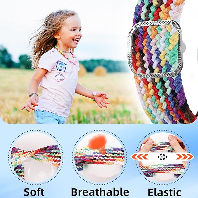 Bracelet for Kids Compatible with AirTag, Nylon Stretch Braided Air Tag Wristband, Protective Case for Airtag GPS Tracker Holder, Adjustable Elastic Watch Band for Toddler Child Elder (Rainbow)-CubbioJoy