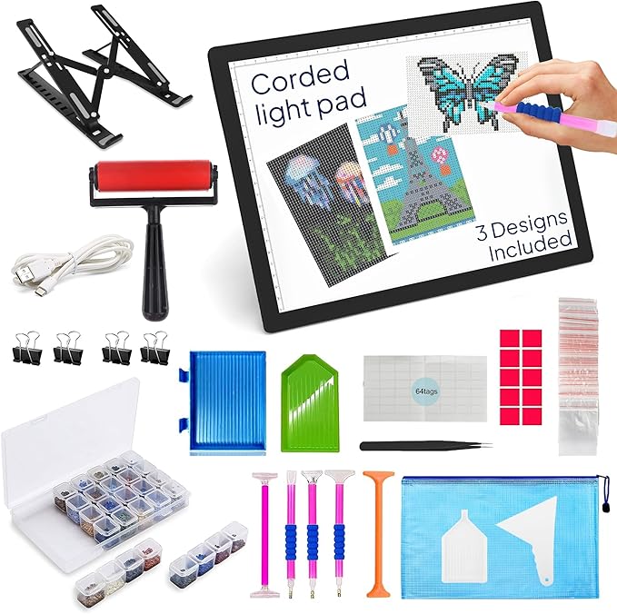 iVyne Corded A4 Light Pad for Diamond Painting & Art Projects – LED Light Board with Diamond Art Accessories – Ultra-Thin & Portable Diamond Dot Light Board, Perfect for Artists - Black-CubbioJoy