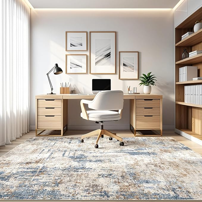 6x9 Area Rugs Washable Rug: Large Abstract Modern Soft Stain Resistant Indoor Floor Non Slip Accent Carpet for Living Room Bedroom Nursery Playroom Dining Room Office Dorm Home House Decor- Tan-CubbioJoy