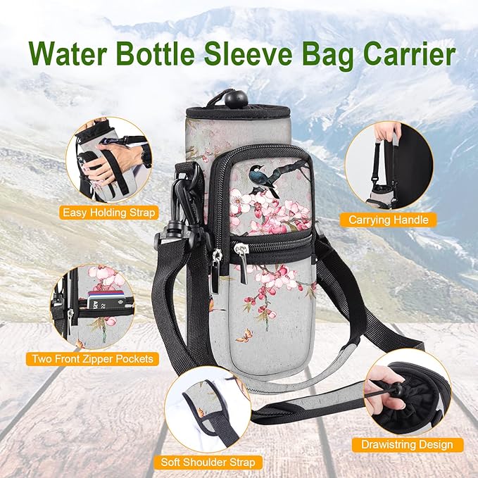 25/32/40/64oz Water Bottle Bag Holder Carrier-Insulated Crossbody Sling Case Sleeve with Strap & Pockets for Men Women Gym Cycling Travel Walking Hiking Camping-CubbioJoy