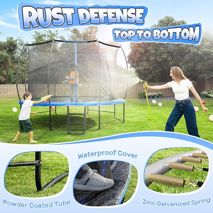 BCAN 8FT 10FT 12FT 14FT 15FT 16FT Recreational Trampoline with Enclosure for Kids Adults, ASTM Approved, Outdoor Trampolines with Ladder for Kids-CubbioJoy