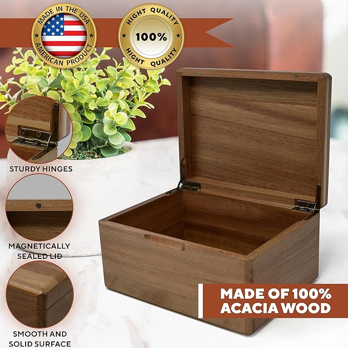 Custom Engraved Small Wooden Box - Acacia Wood Memory Boxes with Personalized Hidden Message, Walnut Keepsake Box for Pictures, Wedding Photo, Jewelry, Decorative Treasure Chest Rustic Crate, 8x6x4 in-CubbioJoy