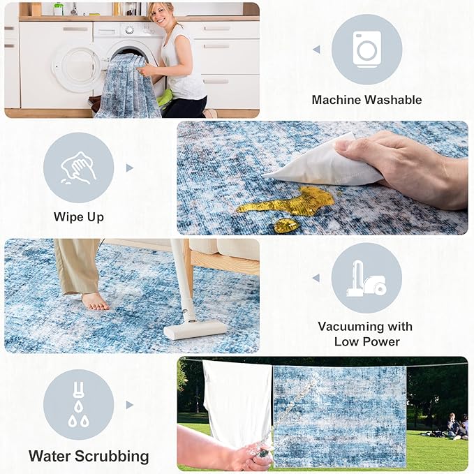 6x9 Area Rugs for Living Room - Washable Rug Modern Abstract Soft Large Neutral Non-Slip Carpet Indoor Floor Thin Carpets for Bedroom Dining Room Farmhouse Nursery Home Office Blue Grey-CubbioJoy