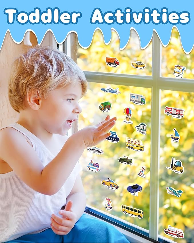 Benresive Reusable Sticker Book for Toddlers 2-4 Years, Fun Travel Stickers for Kids, Waterproof Sticker Books for Toddlers 1-3, Crafts Activities for Todddlers 1-3 2-4 3-5 - Vehicle-CubbioJoy