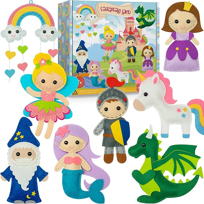 Craftorama Sewing Kit for Kids, Fun and Educational Fairytale Craft Set for Boys and Girls Age 7-12, Sew Your Own Felt Animals Craft Kit for Beginners, 165 Piece Set-CubbioJoy