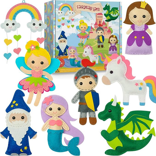 Craftorama Sewing Kit for Kids, Fun and Educational Fairytale Craft Set for Boys and Girls Age 7-12, Sew Your Own Felt Animals Craft Kit for Beginners, 165 Piece Set-CubbioJoy