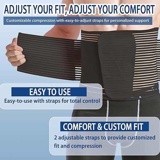 Abdominal Binder for Post Surgery & Postpartum Recovery, Abdomen Hernia Support Belt for Women & Men (Black, Large)-CubbioJoy