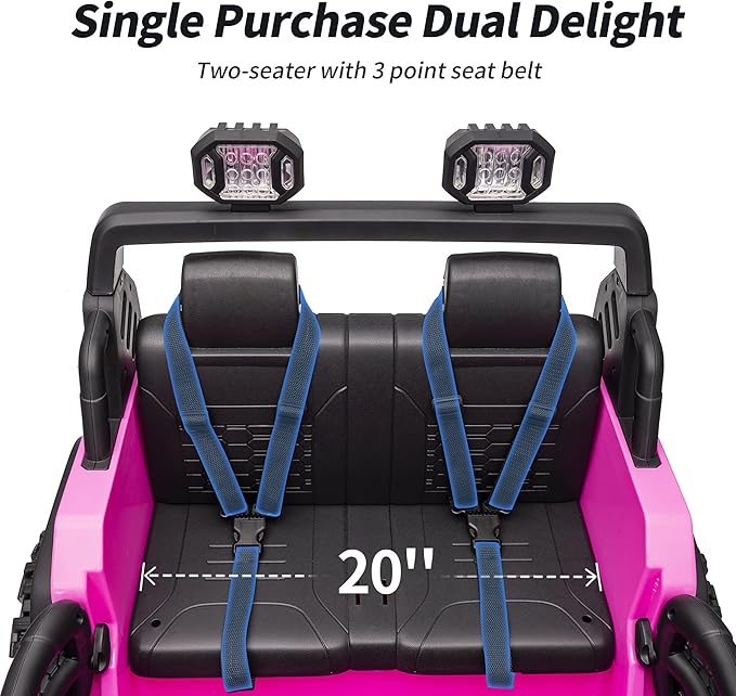 2 Seater Ride on Car Truck, 12V Kids Electric Ride on Toy for Big Kids Age 3-8 w/Remote Control- Hot Pink-CubbioJoy