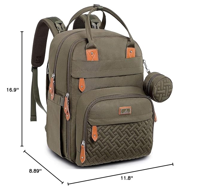 BabbleRoo Diaper Bag Backpack - Baby Essentials Travel Tote - Multi Function Waterproof Diaper Bag, Travel Essentials Baby Bag with Changing Pad, Stroller Straps & Pacifier Case - Unisex, Army Green-CubbioJoy