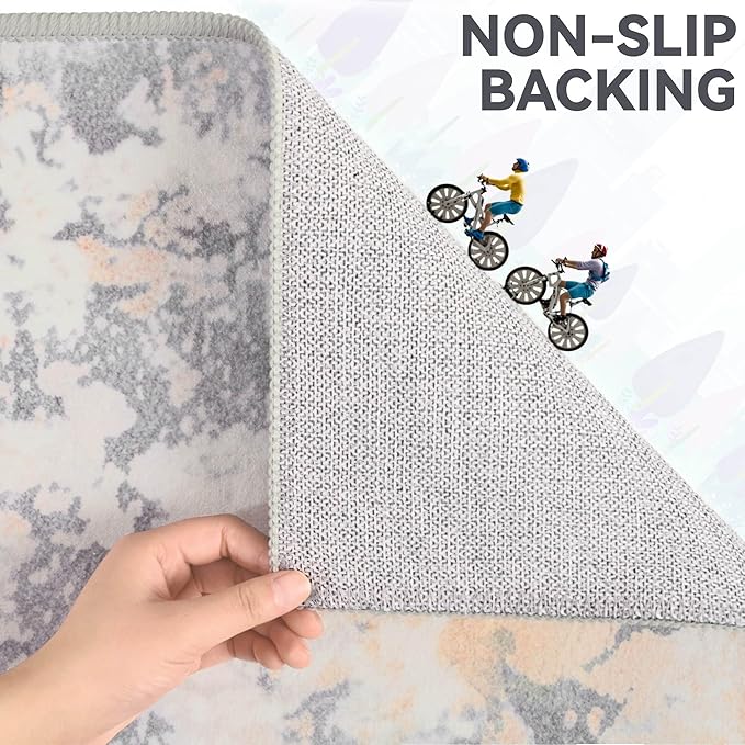 Area Rug 4x6 Washable Grey Rug for Bedroom, Abstract Modern Living Room Rugs Non Slip Low Pile, Carpet for Kitchen, Nursery, Kids Room, Office-CubbioJoy